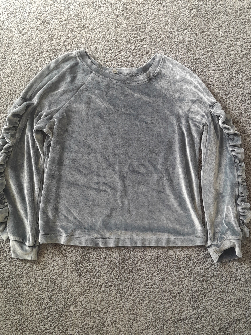 Cupio Silver Gray Velvet Ruffle-Sleeve Sweatshirt